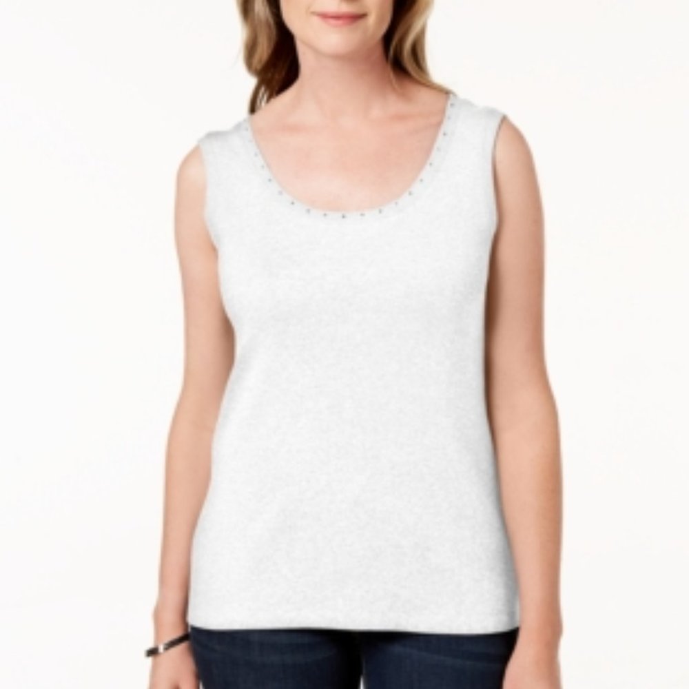 Karen Scott White Petite Cotton Studded Top